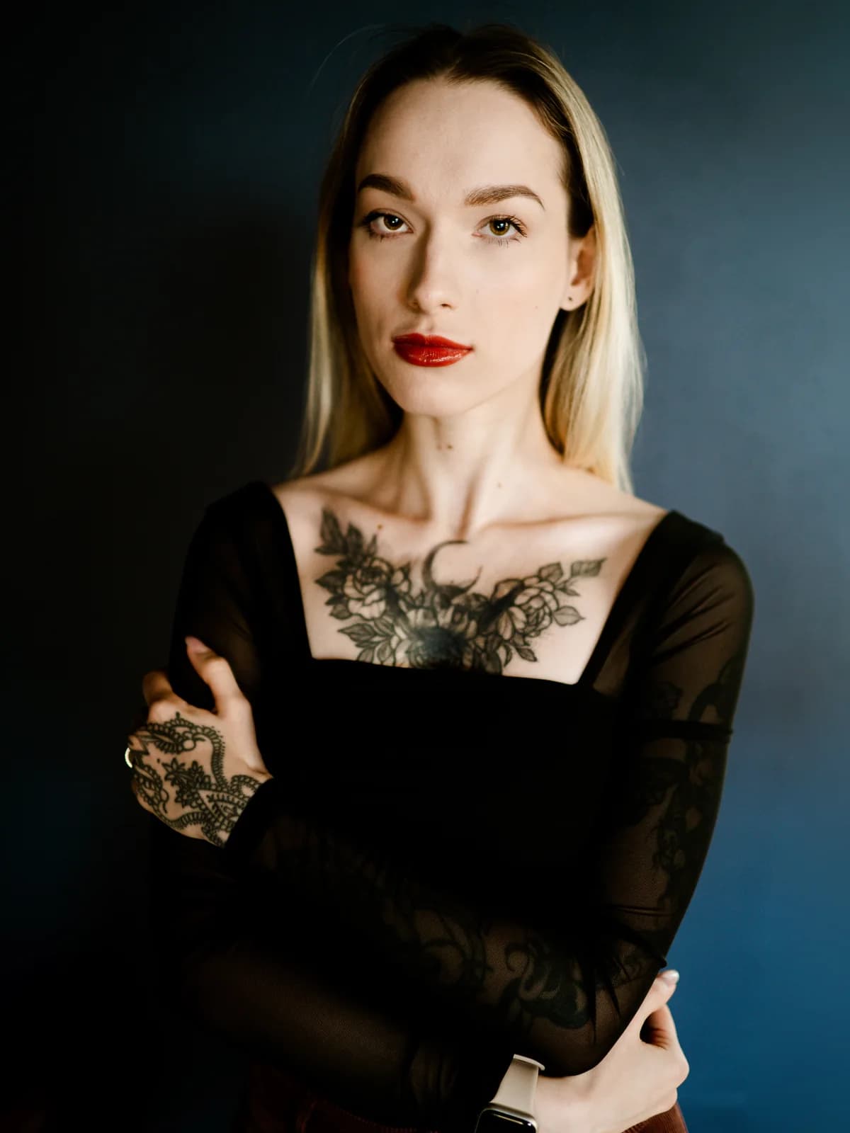 Portrait of Ukrainian tattoo artist Nika Osseili, based in Seattle.